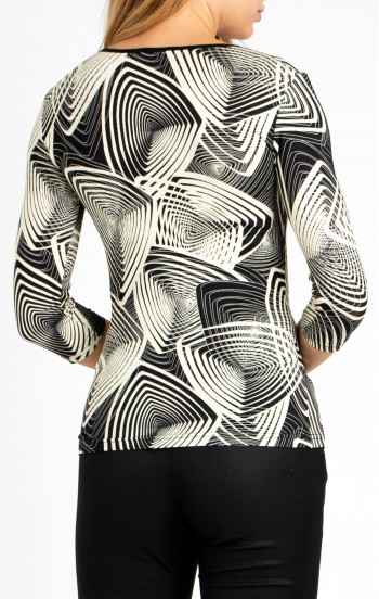 Стилна блуза с 3/4 ръкав с графичен принт в черно и екрю [1]
