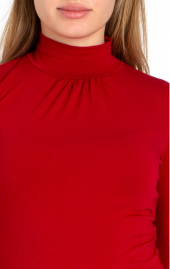 Блуза с поло яка и набор на деколтето в червен цвят [1]