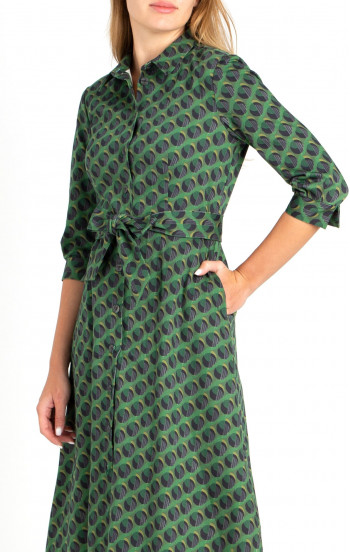 Стилна миди рокля от плътен памук с графичен принт в зелени цветове [1]