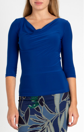 Стилна блуза с драпирано деколте в цвят Ultamarine [1]