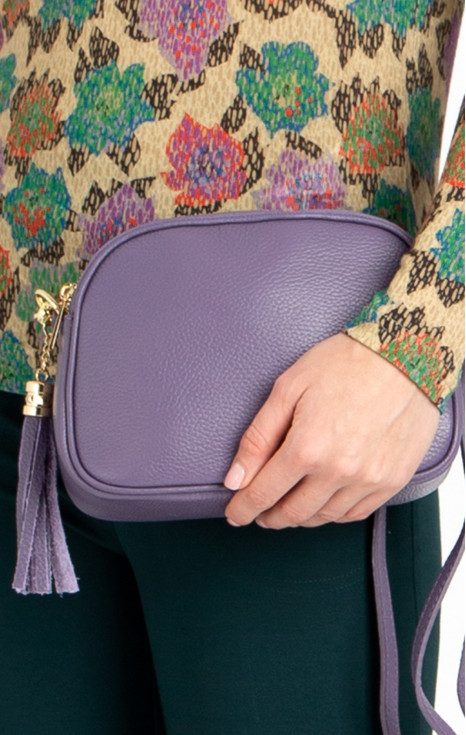 Чанта от естествена кожа с удължаваща се дръжка в цвят Mulled Grape