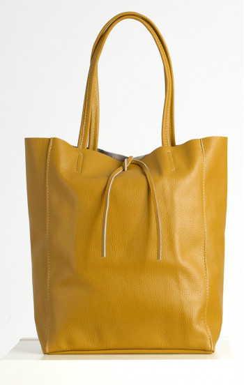 Голяма чанта от естествена кожа в цвят Mustard