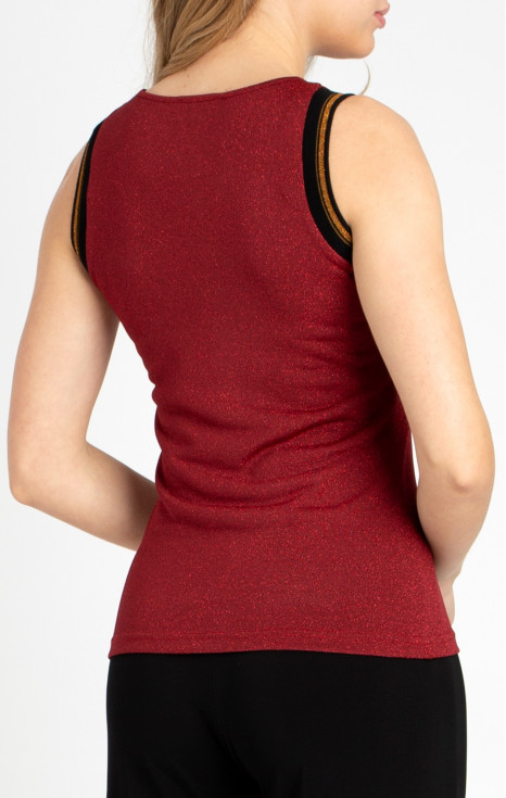 Вталена блуза без ръкав в цвят Brick Red с блестящи нишки [1]