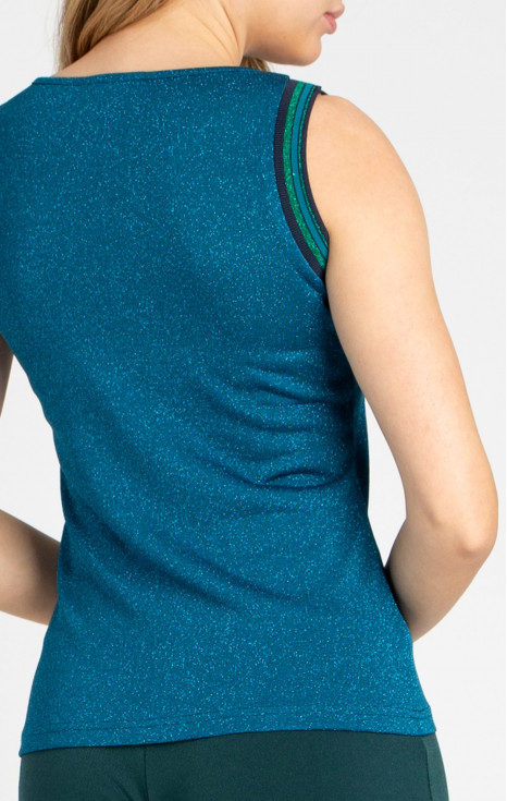 Вталена блуза без ръкав в цвят Deep Lagoon с блясък