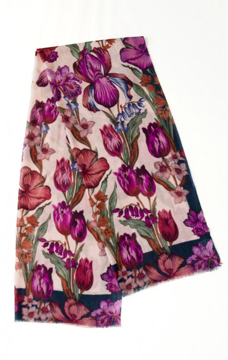 Мек шал от вълна и модал с флорални мотиви в цвят Purple [1]