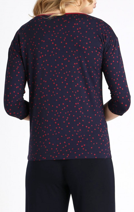 Блуза в свободен силует в цвят Indigo с точки в малиново червено