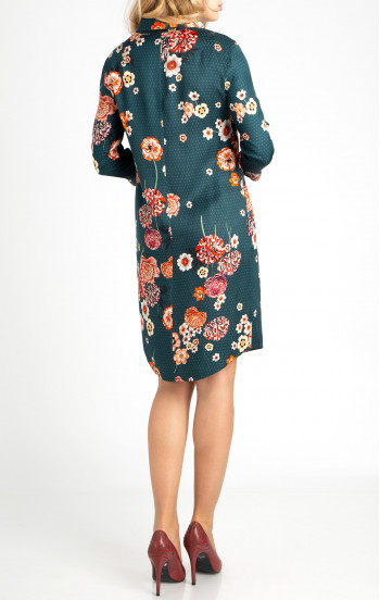 Стилна рокля от луксозна сатенирана вискоза в цвят Atlantic Dееp с флорален принт [1]