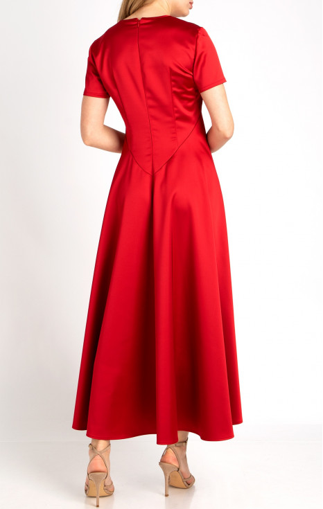 Елегантна дълга рокля от сатен в цвят Tango Red [1]