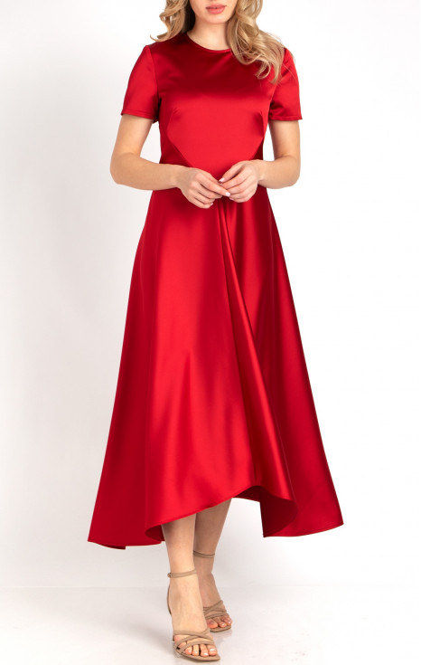 Елегантна дълга рокля от сатен в цвят Tango Red