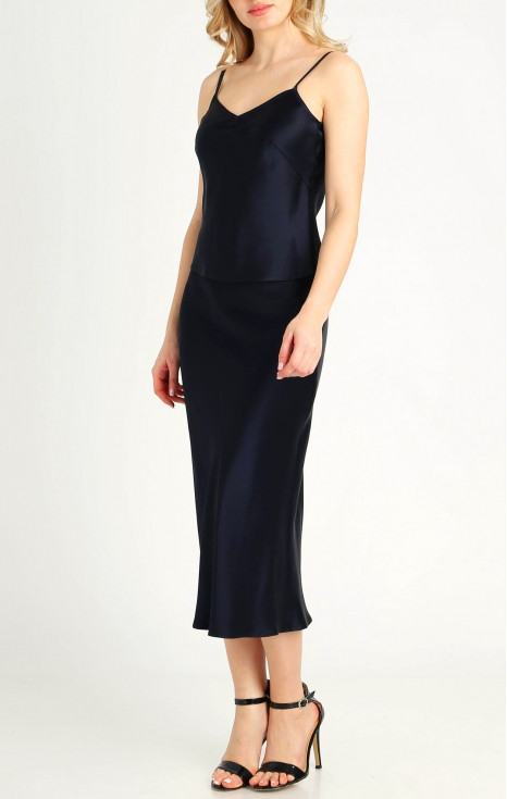 Изискана пола от плътна сатенирана вискоза в цвят Midnight Blue