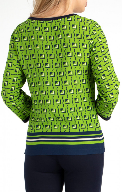 Елегантна блуза от вискоза в свободен силует с графичен принт в цвят Lime Green [1]