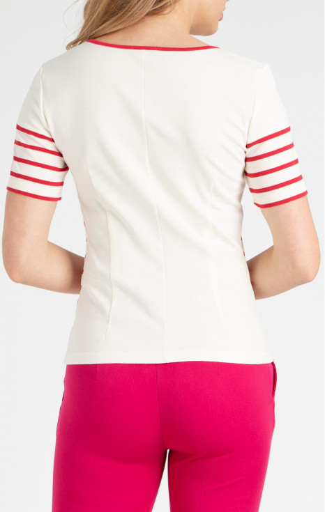 Елегантна блуза с къс ръкав в екрю с райета в цвят Raspberry [1]