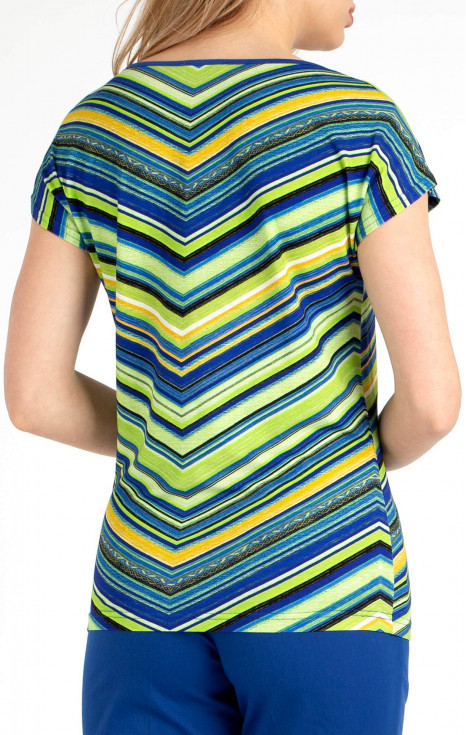 Блуза от трико с графичен принт в синьо-зелената гама