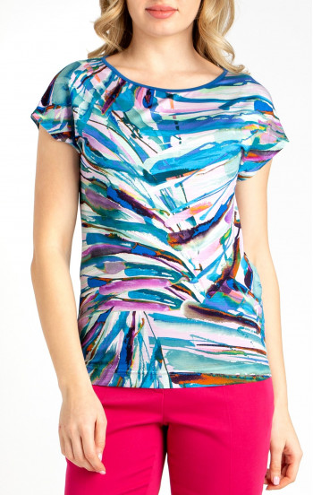 Блуза от лекo трико тип жарсе с многоцветен графичен принт