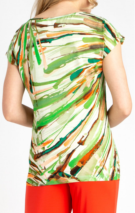 Блуза от лекo трико тип жарсе с графичен принт в зелено