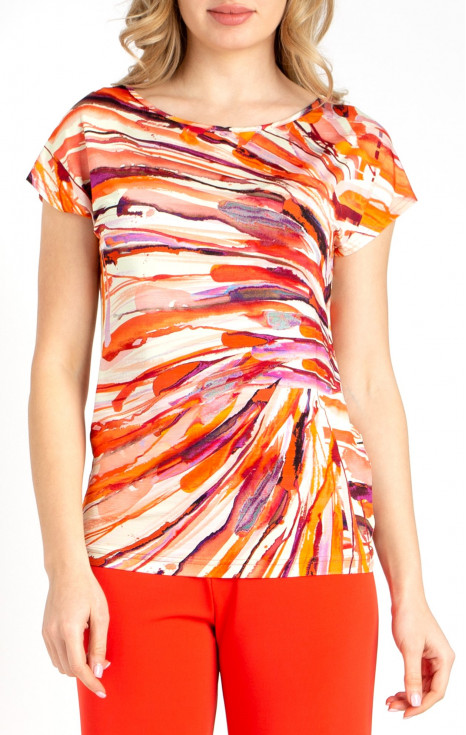 Блуза от лекo трико тип жарсе с графичен принт в цвят Mandarin Orange