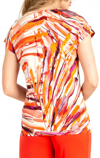 Блуза от лекo трико тип жарсе с графичен принт в цвят Mandarin Orange [1]