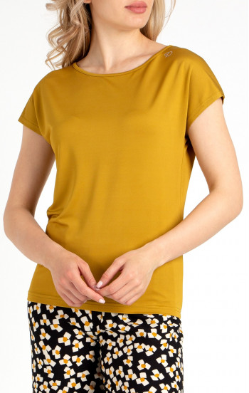 Блуза от луксозно жарсе в цвят Mustard Gold с кристали Swarovski