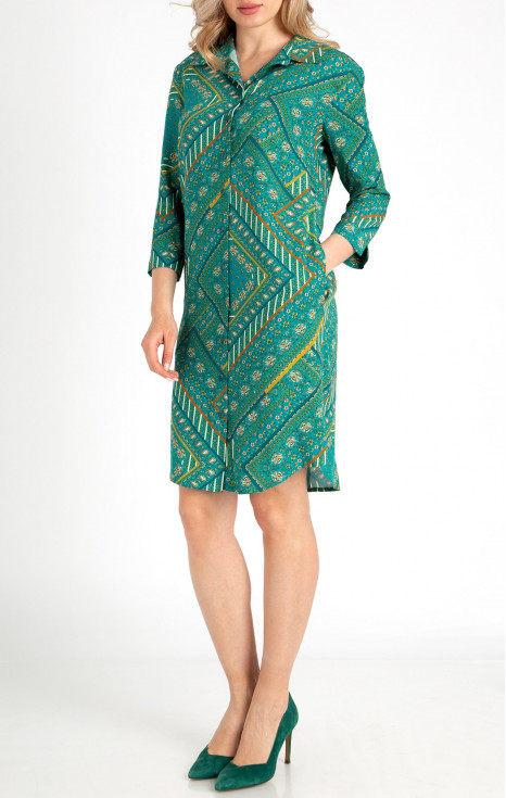 Стилна рокля тип риза от вискоза в цвят Tropical Green