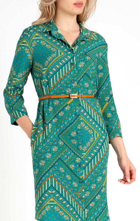 Стилна рокля тип риза от вискоза в цвят Tropical Green