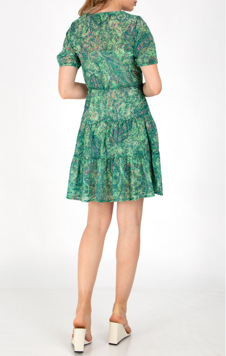 Лятна ефирна рокля с волани в зелен цвят с кашмирени мотиви [1]