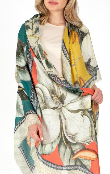 Неустоим шал от коприна и модал - цветна проекция в Coral, Teal & Yellow
