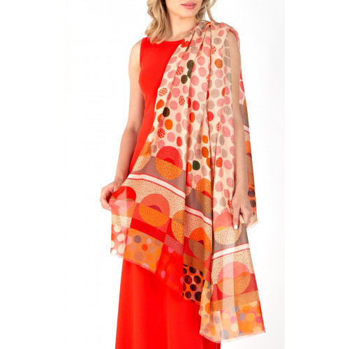 Шал от коприна и модал Dots Coral Pink Orange