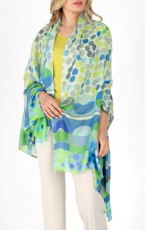 Шал от коприна и модал Dots Green Blue Yellow