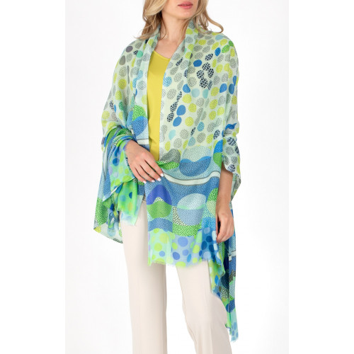 Шал от коприна и модал Dots Green Blue Yellow