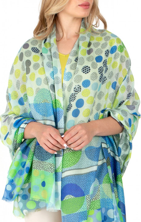 Шал от коприна и модал Dots Green Blue Yellow