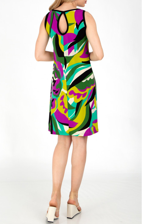 Комфортна лятна рокля с цветен графичен принт от леко трико тип жарсе [1]