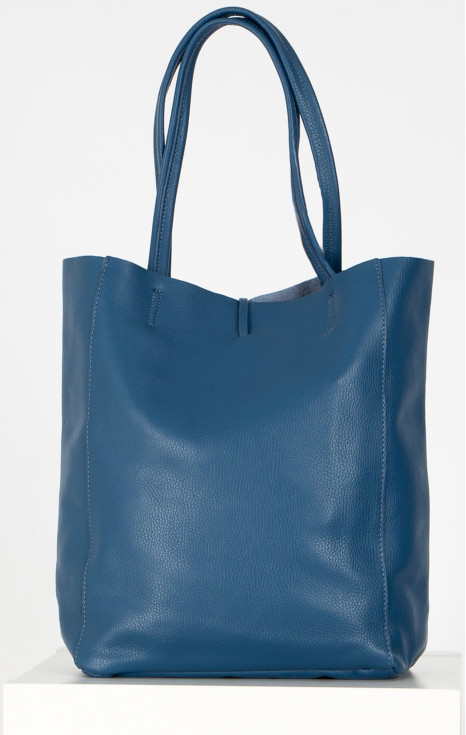 Голяма, мека чанта от естествена кожа в цвят Jeans Blue [1]