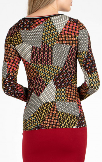 Блуза с графичен принт в цвят Wine & Yellow [1]