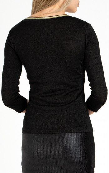 Елегнатна блуза с V деколте в черен цвят с блясък [1]