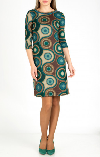 Права рокля от топла трикотажна материя с графичен десен в зелено и кафяво [1]