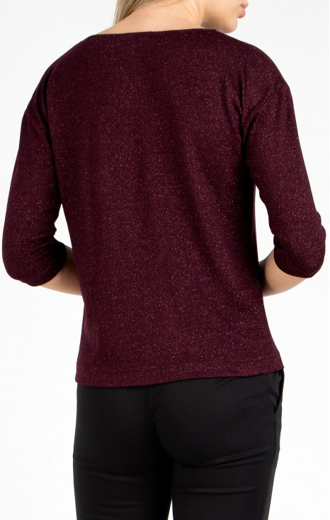 Блуза в свободен силует в цвят Red Mahogany със златист блясък