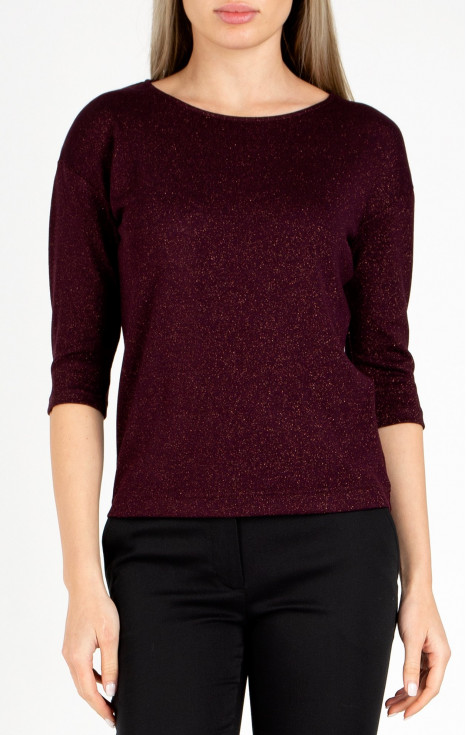 Блуза в свободен силует в цвят Red Mahogany със златист блясък [1]