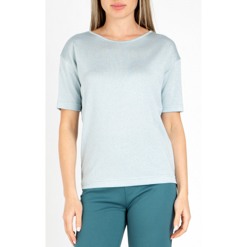 Блуза в свободен силует с блясък в цвят Celestial Blue