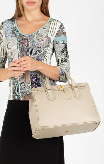 Голяма дамска чанта с изискан дизайн от естествена кожа в цвят Sesame [1]