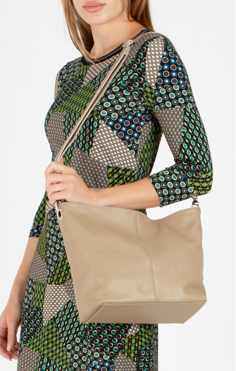 Изчистена дамска чанта от естествена кожа в цвят Dark Beige