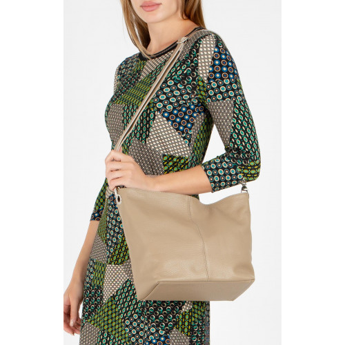 Изчистена дамска чанта от естествена кожа в цвят Dark Beige