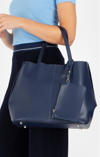 Изчистена голяма чанта от естествена кожа в цвят Indigo [1]