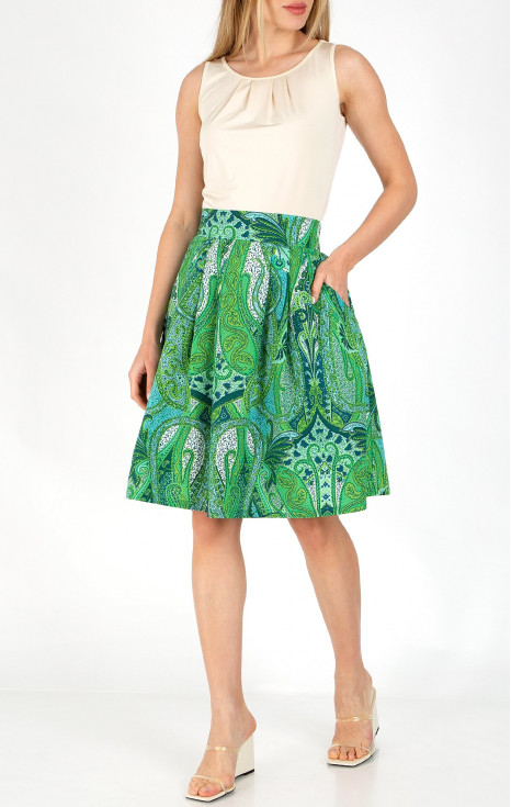 Удобна лятна пола с пейсли мотиви в цвят Vibrant Green и Turquoise