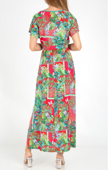 Лятна рокля с тропически десен в цвят Watermelon и Tropical Green [1]
