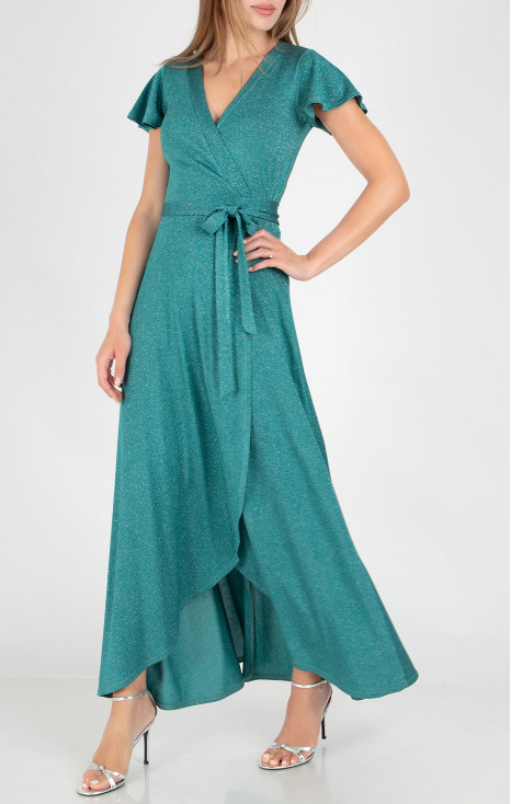 Елегантна бляскава парти рокля в цвят Brilliant Turquoise Green