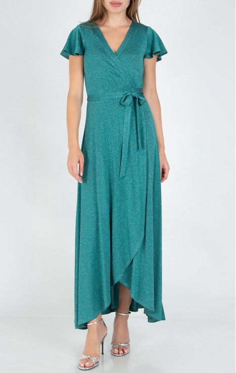 Елегантна бляскава парти рокля в цвят Brilliant Turquoise Green