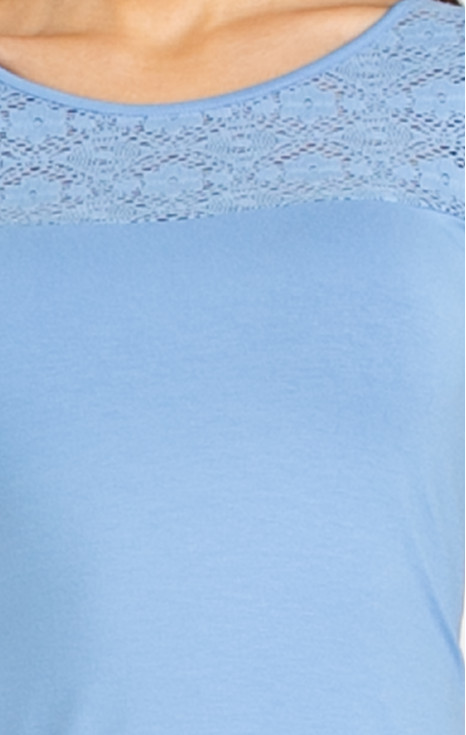 Стилна вталена блуза с платка от дантела в цвят Sky Blue