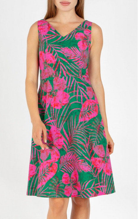 Елегантна рокля от 100% памук в цвят Evergreen и Fuchsia Rose