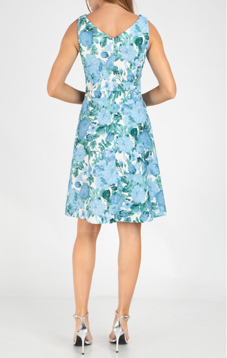 Стилна и изискана рокля от памучен жакард с флорални мотиви в цвят Powder Blue [1]