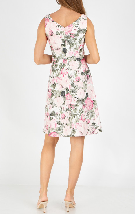 Елегантна и изтънчена рокля от памучен жакард с флорални мотиви в цвят Delicate Pink Rose